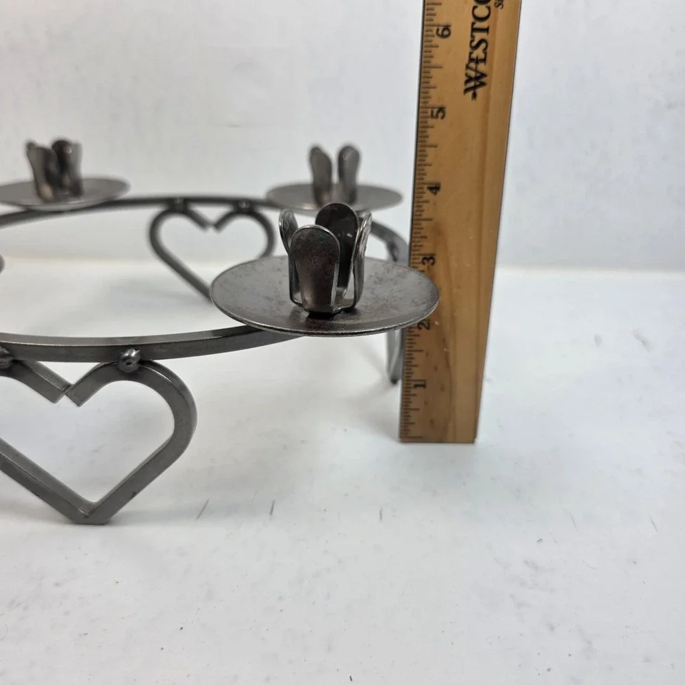 MCM Vtg Scandinavian Wrought Iron Candle Holder Candelabra Heart Lucia Crown 10